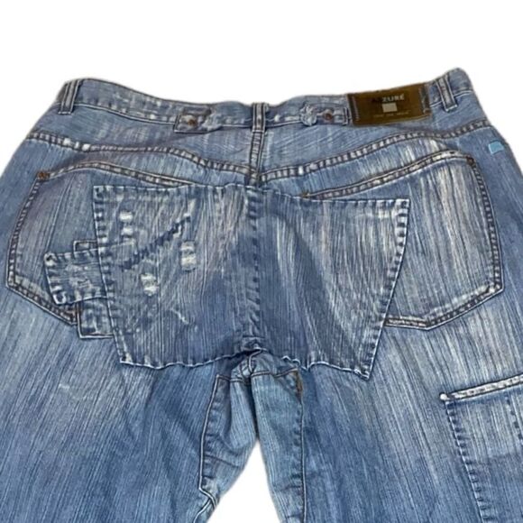 Azzure Patchwork Sz 36x34 Light Wash Button Fly Distressed Bootcut Denim Jeans - Picture 7 of 11
